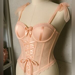NEW coquette ladies pink lace and tulle  corset tie up sleeve M